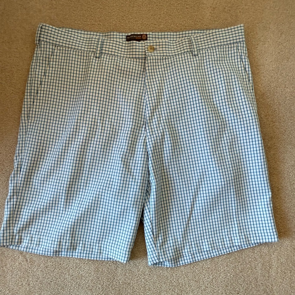 Men’s Peter Millar Blue Check Wicking Shorts SIZE 36